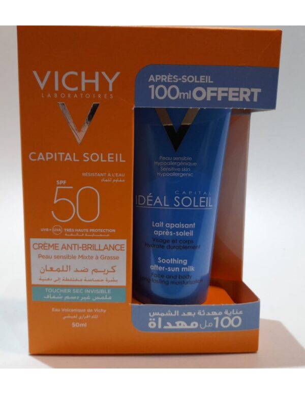 VICHY CAPITAL SOLEIL CREME ANTI-BRILLANCE TOUCHER SEC INVISIBLE 50ML + APRES SOLEIL 100ML OFFERT